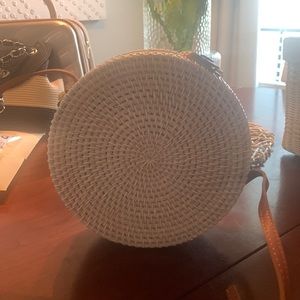 Cute round wicker purse with brown strap